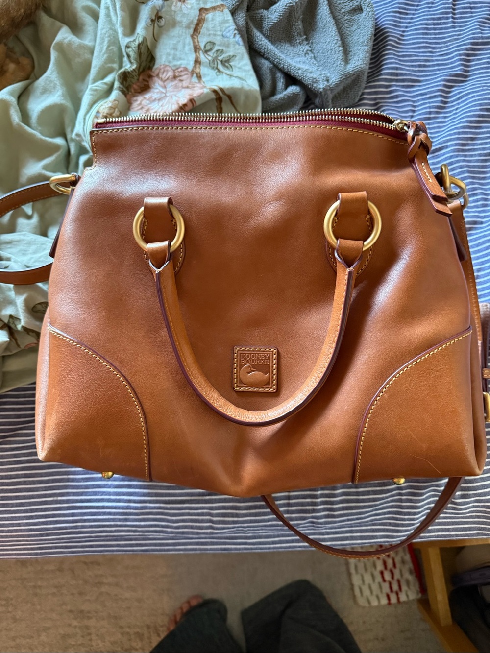 Dooney & Bourke Brown Leather Satchel with Gold Hardware
